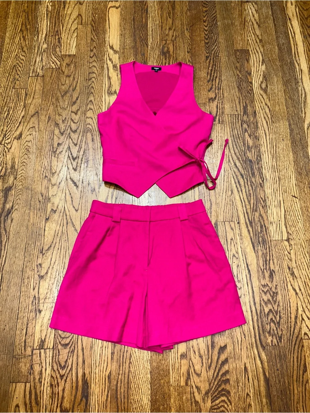 Express Fuchsia Tailored Vest (Size Medium) & High-Waist Shorts (Size 10) Set
